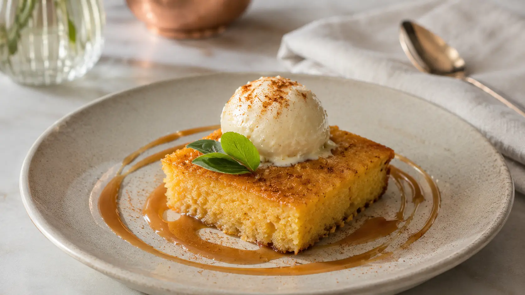 Pan de Elote con Helado de Vainilla
